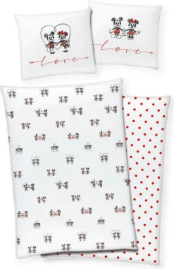 Disney Mickey & Minnie Mouse Bettwäsche 80x80 + 135x200 Cm 100% Baumwolle Mit Reißverschluss