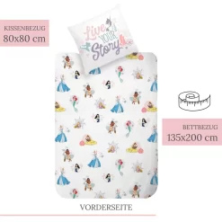 Disney Prinzessin Kinder-Bettwäsche 80x80 + 135x200 Cm · Arielle, Vaiana, Mulan, Belle, Rapunzel, Cinderella · 100% Baumwolle -Disney 6b2584393bee19202e65624a140dc5b6