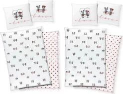 Disney Mickey & Minnie Mouse Partner Bettwäsche Doppelpack 80x80 + 135x200cm 100% Baumwolle Mit Reißverschluss