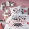 Minnie Mouse Bettwäsche 135x200 + 80x80 Cm 2 Tlg., 100 % Baumwolle In Renforcé, Süße Disney Minnie Maus Mädchen-Bettwäsche Mit Vielen Herzchen In Rosa / Zartrosa, Weiß & Rot