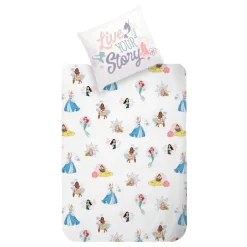 Disney Prinzessin Kinder-Bettwäsche 80x80 + 135x200 Cm · Arielle, Vaiana, Mulan, Belle, Rapunzel, Cinderella · 100% Baumwolle
